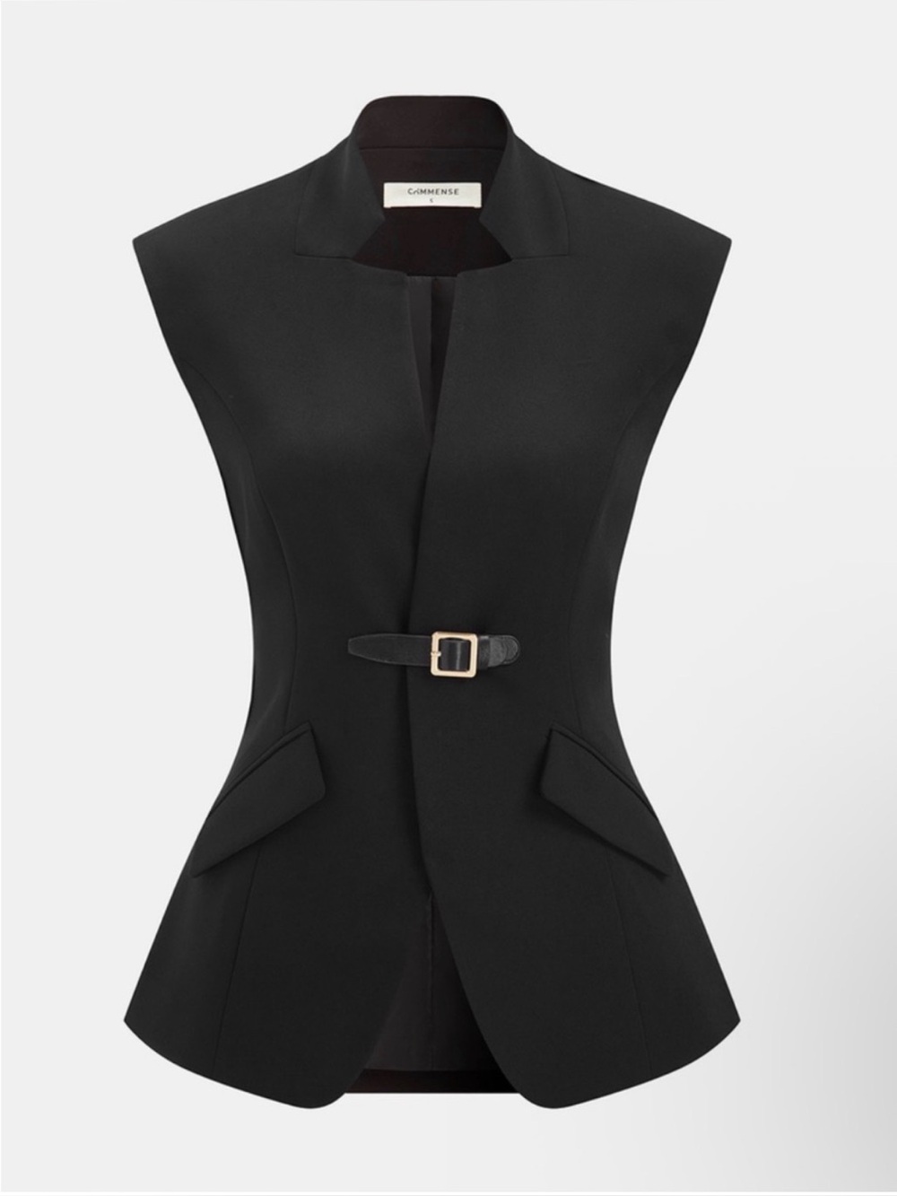 Commense Structured Sleeveless Vest with Waist Buckle NWT - Picture 2 of 8